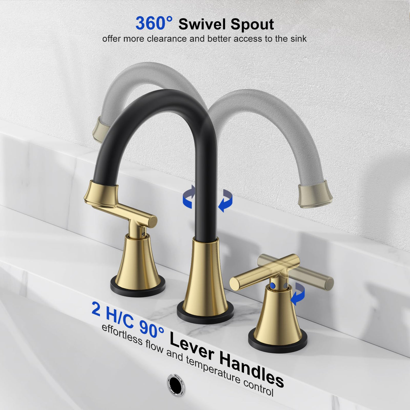 Hurran Bathroom Faucets For Sink 3 Hole With Pop-Up Drain And Supply Lines