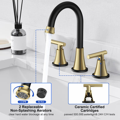 Hurran Bathroom Faucets For Sink 3 Hole With Pop-Up Drain And Supply Lines