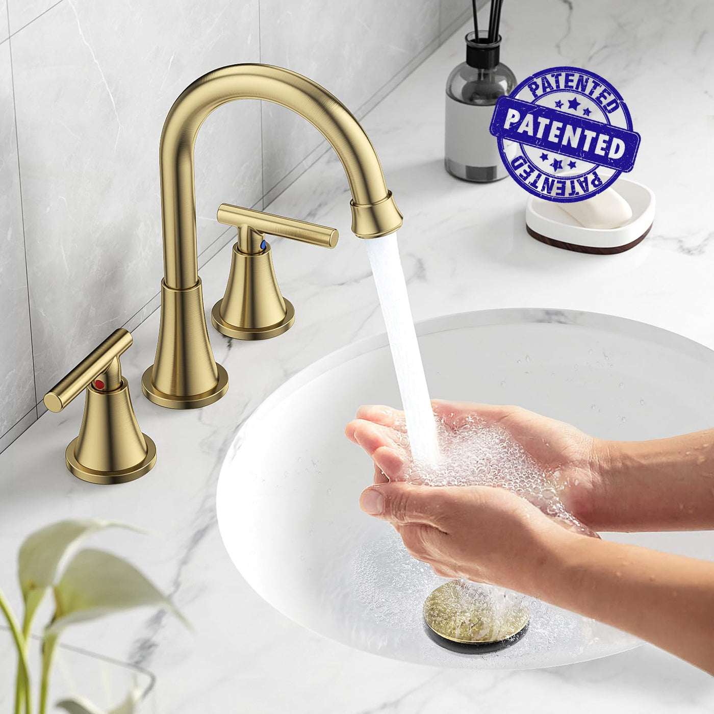 Hurran Bathroom Faucets For Sink 3 Hole With Pop-Up Drain And Supply Lines