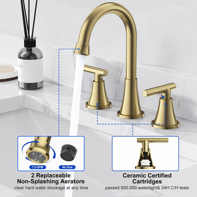 Hurran Bathroom Faucets For Sink 3 Hole With Pop-Up Drain And Supply Lines