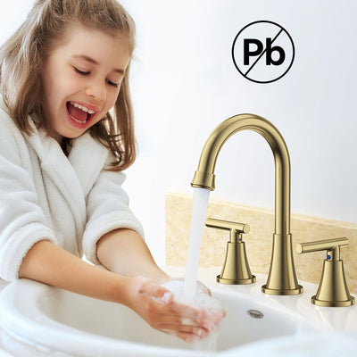 Hurran Bathroom Faucets For Sink 3 Hole With Pop-Up Drain And Supply Lines