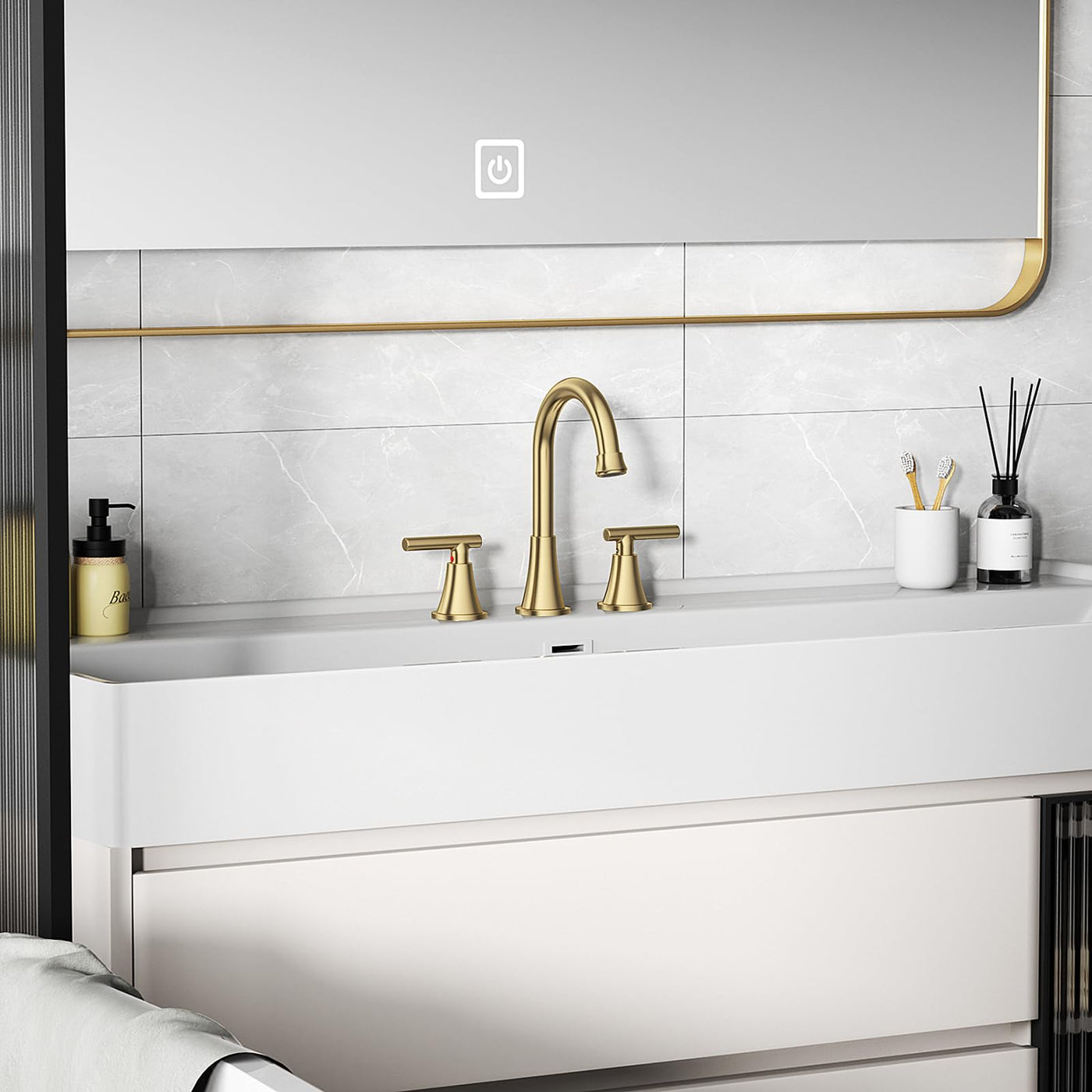 Hurran Bathroom Faucets For Sink 3 Hole With Pop-Up Drain And Supply Lines