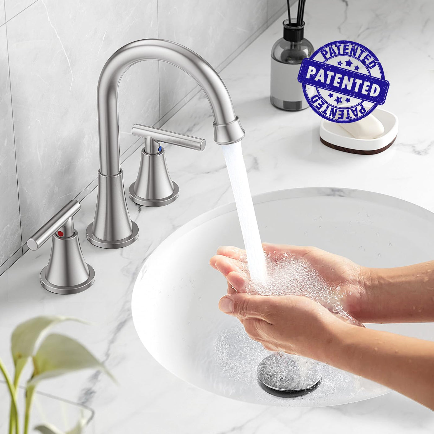Hurran Bathroom Faucets For Sink 3 Hole With Pop-Up Drain And Supply Lines