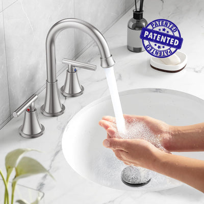 Hurran Bathroom Faucets For Sink 3 Hole With Pop-Up Drain And Supply Lines