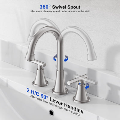 Hurran Bathroom Faucets For Sink 3 Hole With Pop-Up Drain And Supply Lines