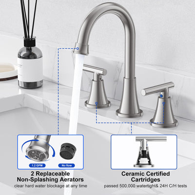 Hurran Bathroom Faucets For Sink 3 Hole With Pop-Up Drain And Supply Lines