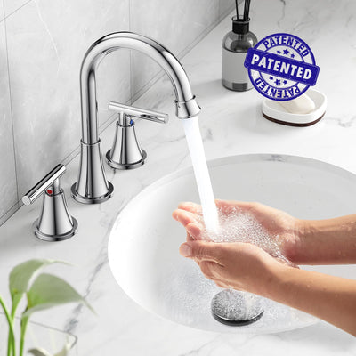 Hurran Bathroom Faucets For Sink 3 Hole With Pop-Up Drain And Supply Lines