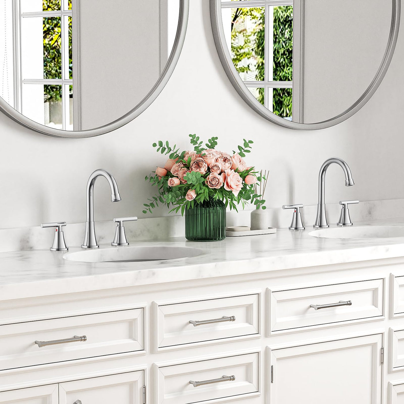 Hurran Bathroom Faucets For Sink 3 Hole With Pop-Up Drain And Supply Lines