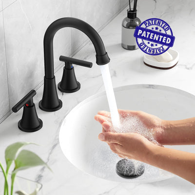 Hurran Bathroom Faucets For Sink 3 Hole With Pop-Up Drain And Supply Lines