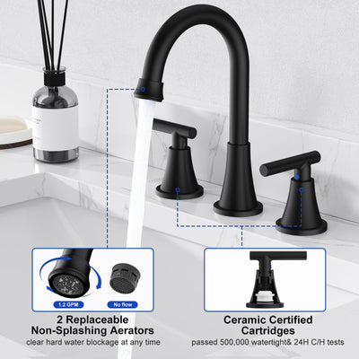 Hurran Bathroom Faucets For Sink 3 Hole With Pop-Up Drain And Supply Lines