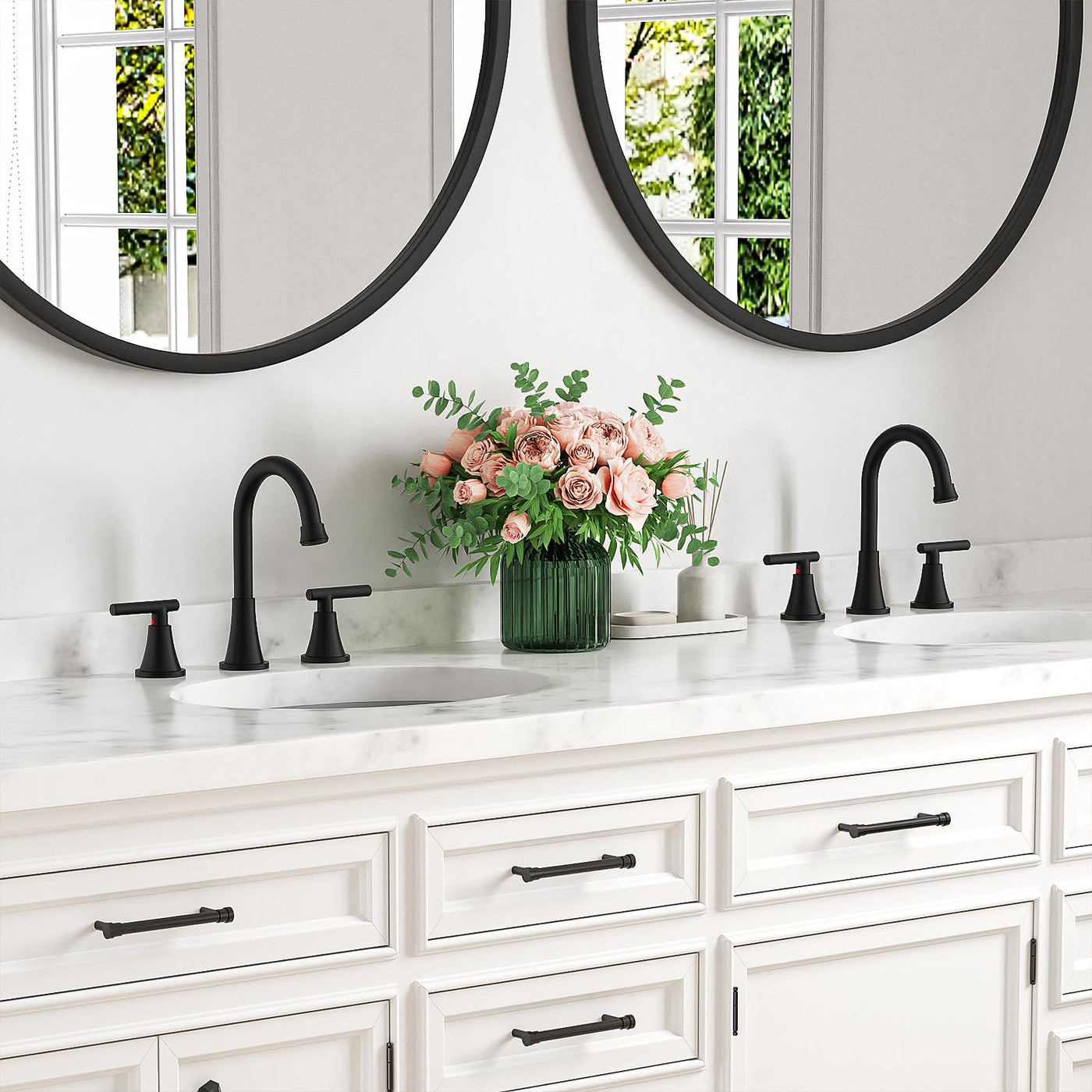 Hurran Bathroom Faucets For Sink 3 Hole With Pop-Up Drain And Supply Lines