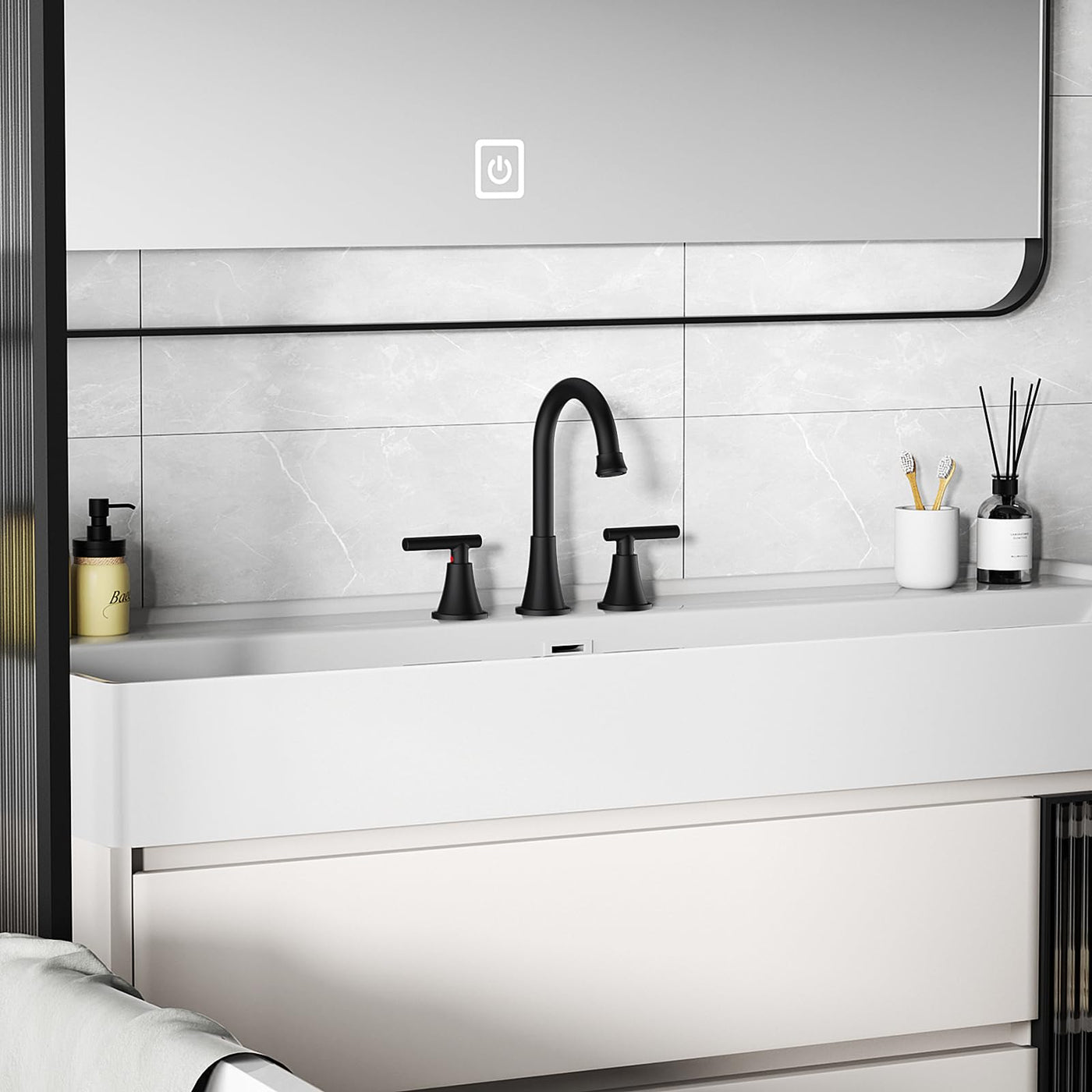 Hurran Bathroom Faucets For Sink 3 Hole With Pop-Up Drain And Supply Lines
