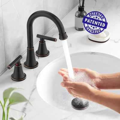 Hurran Bathroom Faucets For Sink 3 Hole With Pop-Up Drain And Supply Lines