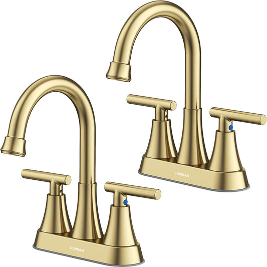 Hurran 4 inch Bathroom Faucets For Sink 3 Hole With Pop-Up Drain & 2 Supply Hoses